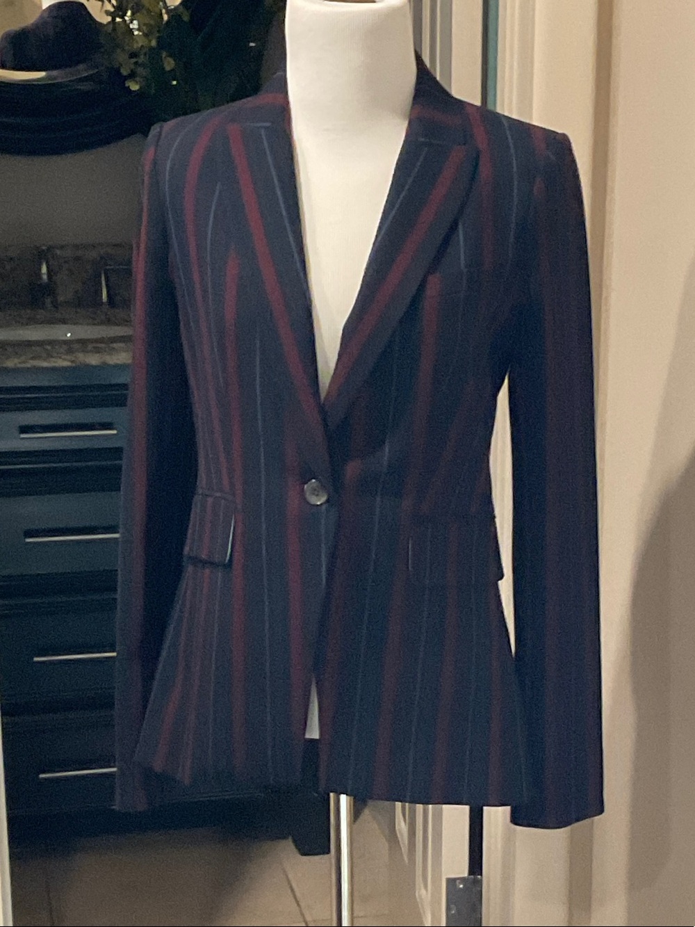 Veronica Beard Navy Blazer with Burgundy and Blue Stripes